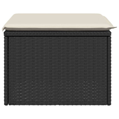 Gartenhocker mit Kissen Schwarz 55x55x37 cm Poly Rattan