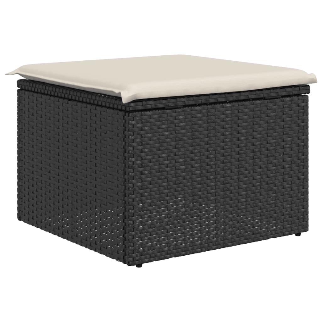 Gartenhocker mit Kissen Schwarz 55x55x37 cm Poly Rattan