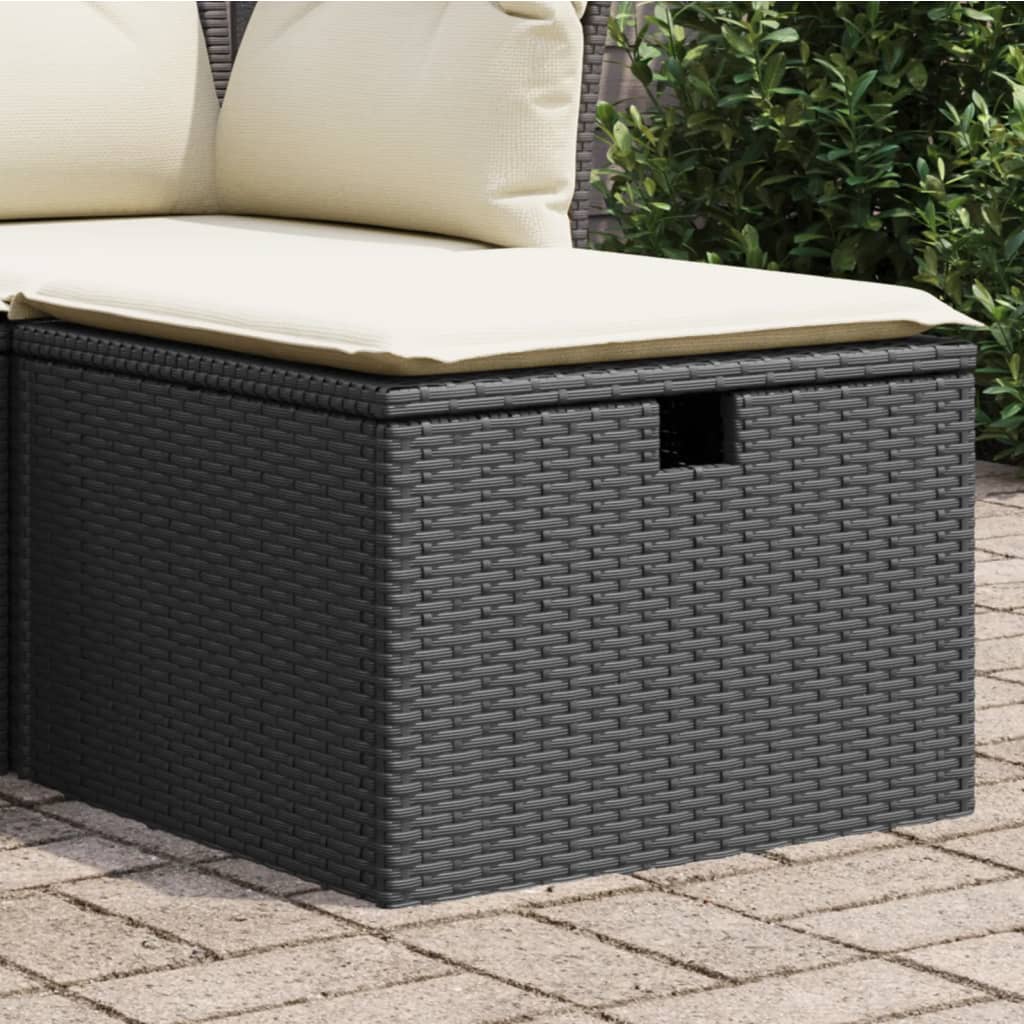 Gartenhocker mit Kissen Schwarz 55x55x37 cm Poly Rattan