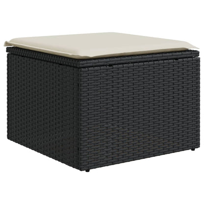 Gartenhocker mit Kissen Schwarz 55x55x37 cm Poly Rattan