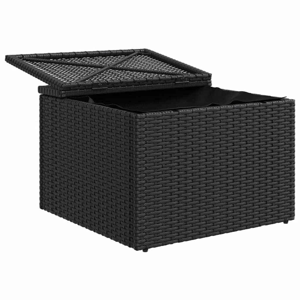 Gartenhocker mit Kissen Schwarz 55x55x37 cm Poly Rattan