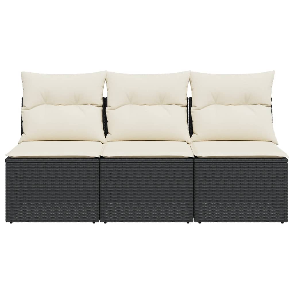 Gartensofa mit Kissen 3-Sitzer Schwarz Poly Rattan