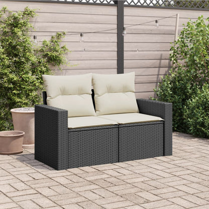 Gartensofa mit Kissen 2-Sitzer Schwarz Poly Rattan