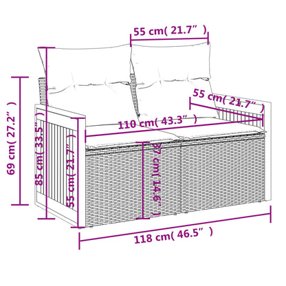 Gartensofa mit Kissen 2-Sitzer Schwarz Poly Rattan