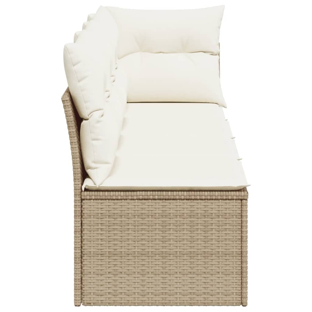 Gartensofa mit Kissen 4-Sitzer Beige Poly Rattan