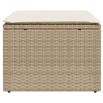 Gartenhocker mit Kissen Beige 55x55x37 cm Poly Rattan