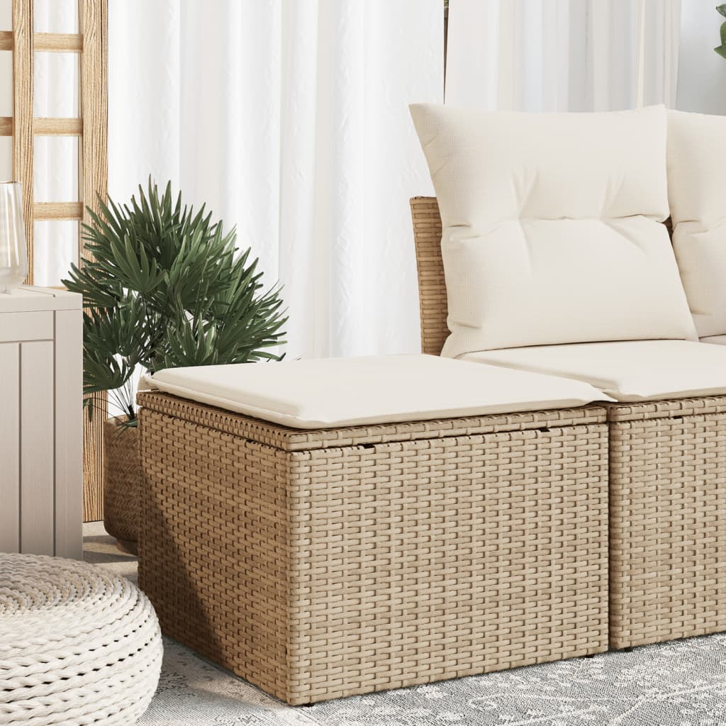 Gartenhocker mit Kissen Beige 55x55x37 cm Poly Rattan