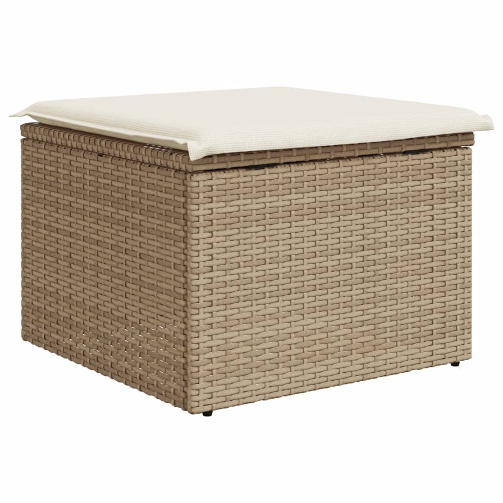 Gartenhocker mit Kissen Beige 55x55x37 cm Poly Rattan