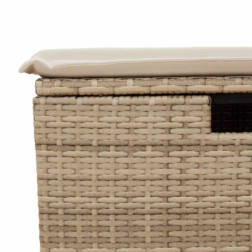 Gartenhocker mit Kissen Beige 55x55x37 cm Poly Rattan