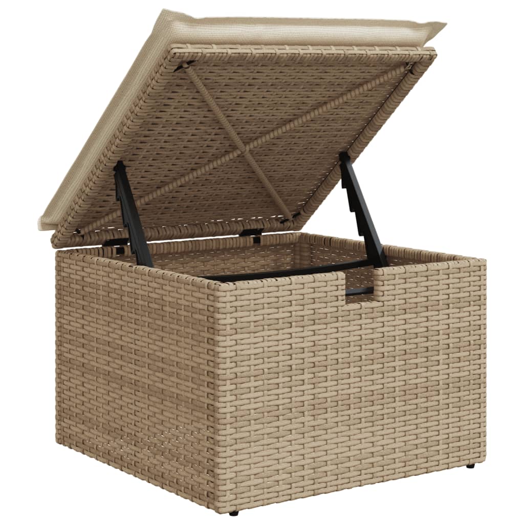 Gartenhocker mit Kissen Beige 55x55x37 cm Poly Rattan