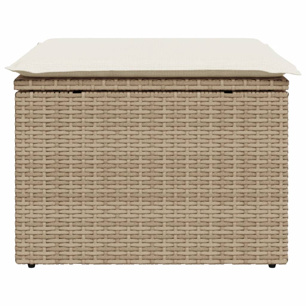 Gartenhocker mit Kissen Beige 55x55x37 cm Poly Rattan