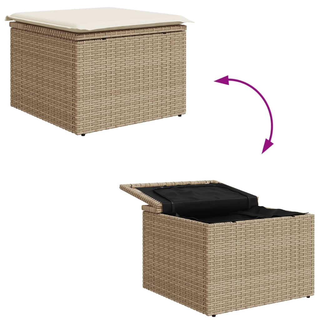 Gartenhocker mit Kissen Beige 55x55x37 cm Poly Rattan