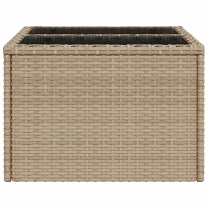 Gartentisch mit Glasplatte Beige 55x55x37 cm Poly Rattan