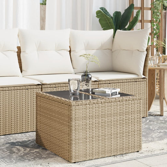 Gartentisch mit Glasplatte Beige 55x55x37 cm Poly Rattan