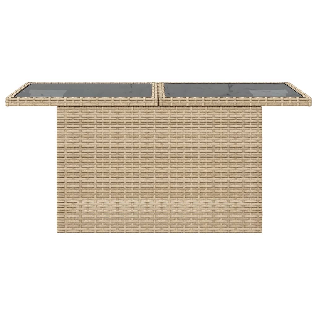 Gartentisch mit Glasplatte Beige 100x55x73 cm Poly Rattan