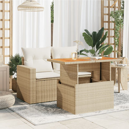 Gartentisch Beige 100x55x73 cm Poly Rattan und Akazienholz