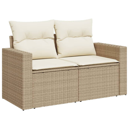 Gartensofa mit Kissen 2-Sitzer Beige Poly Rattan