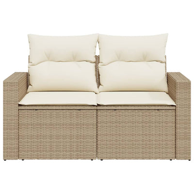 Gartensofa mit Kissen 2-Sitzer Beige Poly Rattan