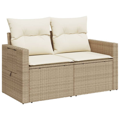 Gartensofa mit Kissen 2-Sitzer Beige Poly Rattan