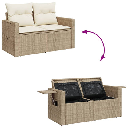 Gartensofa mit Kissen 2-Sitzer Beige Poly Rattan