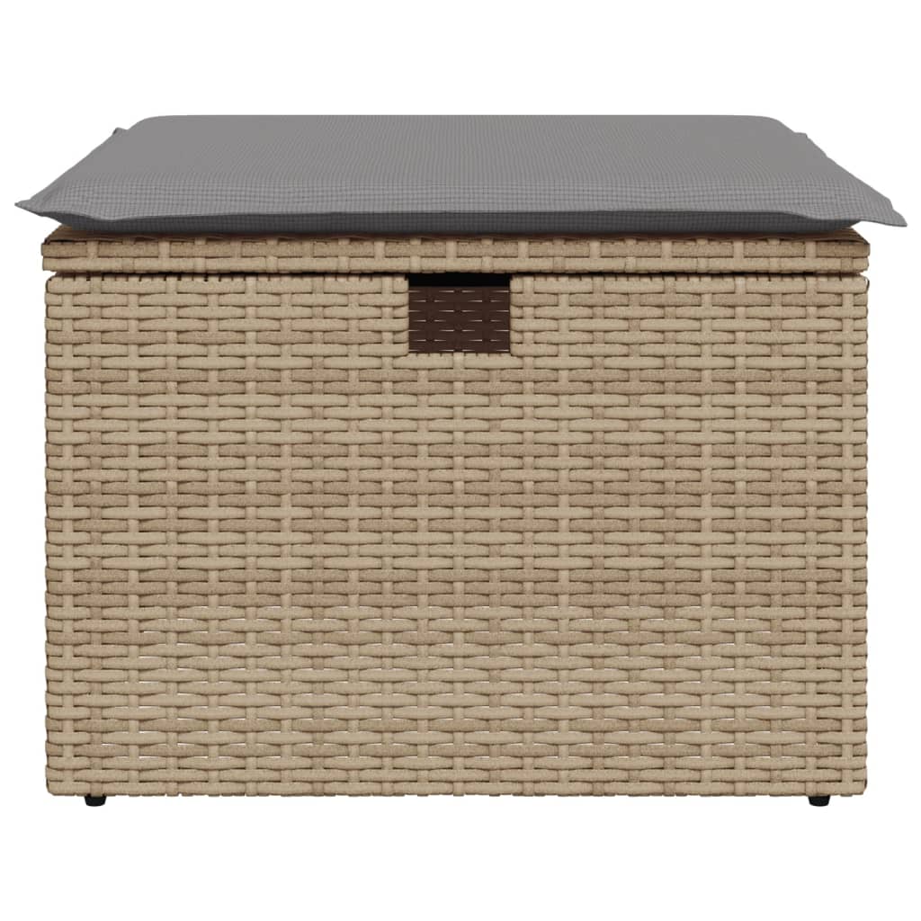 Gartenhocker mit Kissen Beige 55x55x37 cm Poly Rattan