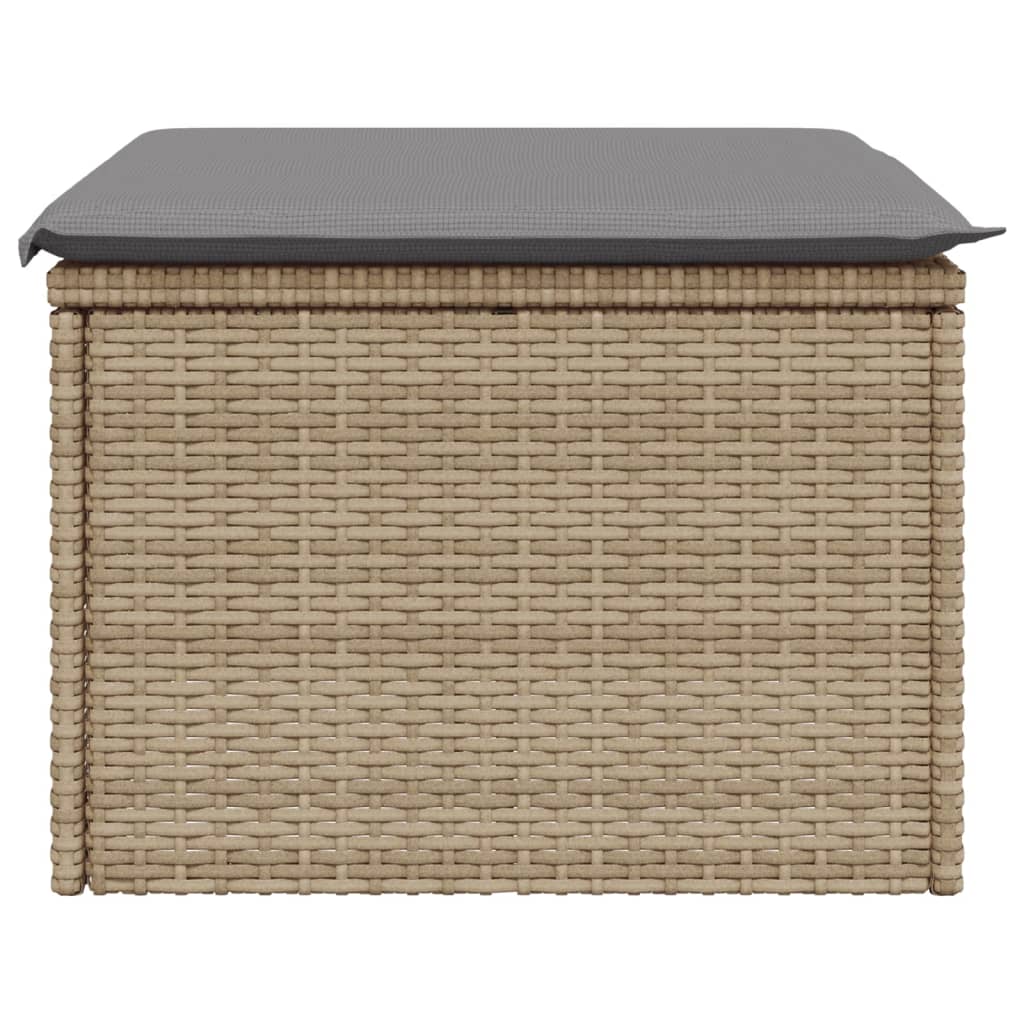 Gartenhocker mit Kissen Beige 55x55x37 cm Poly Rattan