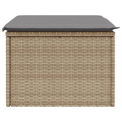 Gartenhocker mit Kissen Beige 55x55x37 cm Poly Rattan