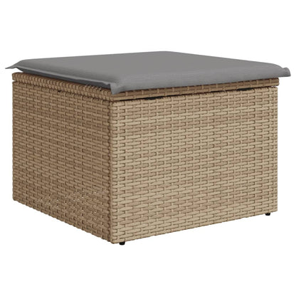 Gartenhocker mit Kissen Beige 55x55x37 cm Poly Rattan