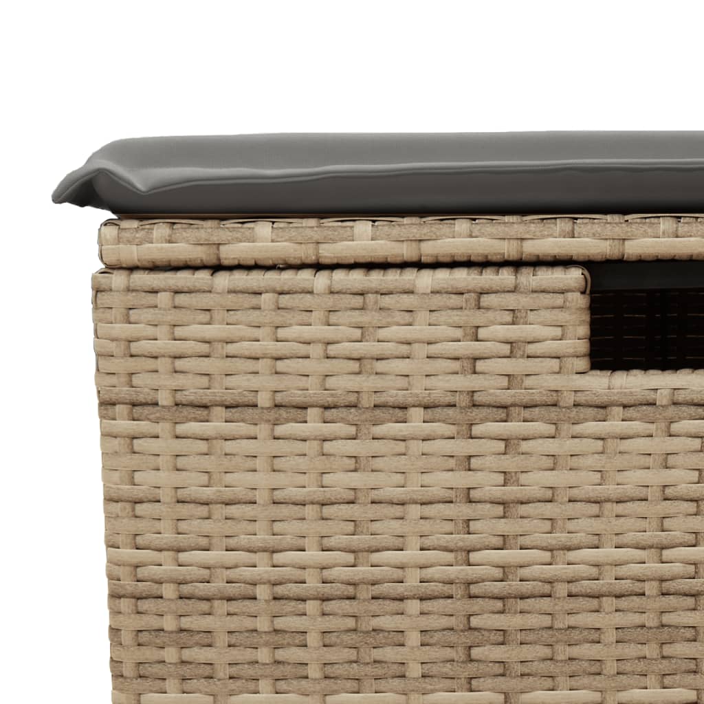 Gartenhocker mit Kissen Beige 55x55x37 cm Poly Rattan