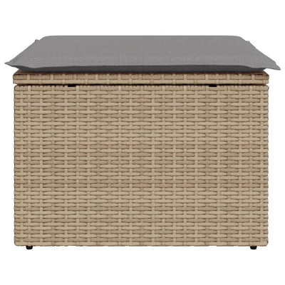 Gartenhocker mit Kissen Beige 55x55x37 cm Poly Rattan