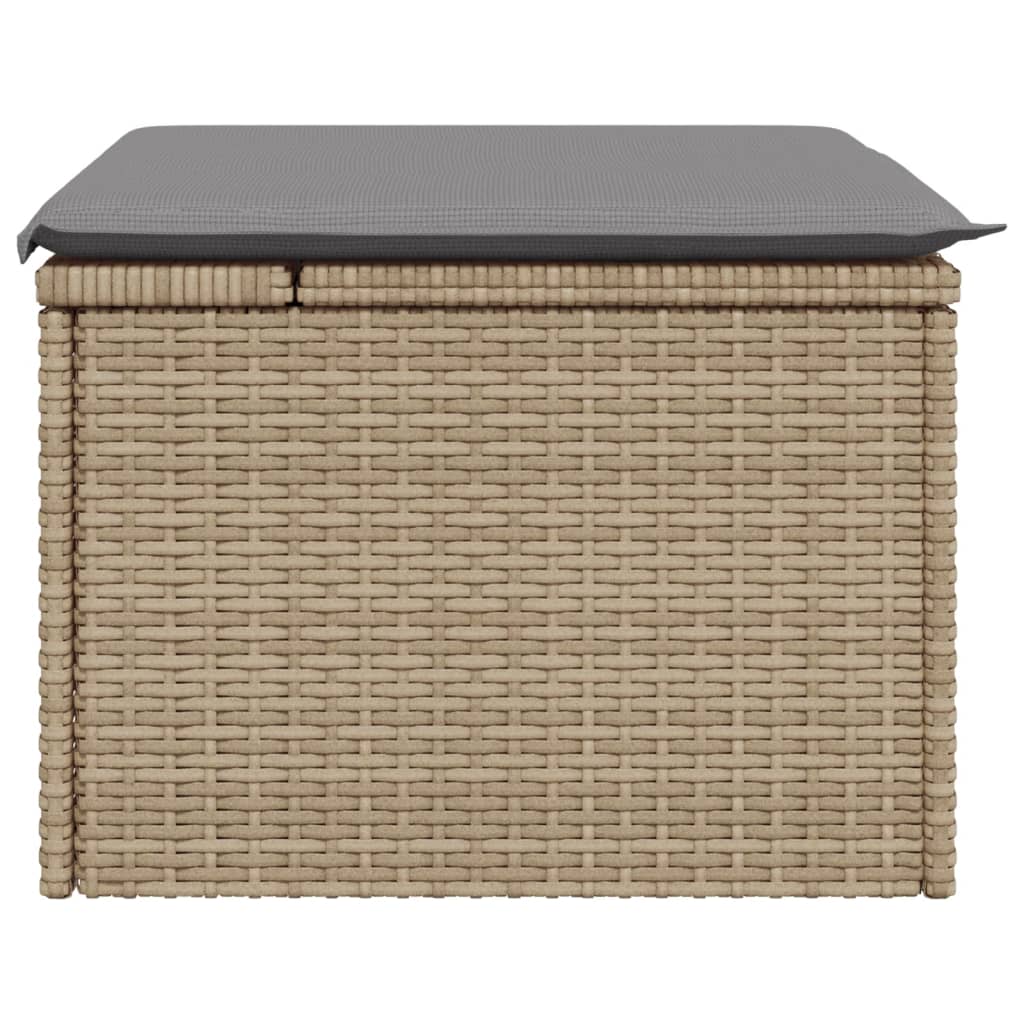 Gartenhocker mit Kissen Beige 55x55x37 cm Poly Rattan