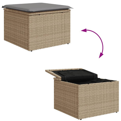 Gartenhocker mit Kissen Beige 55x55x37 cm Poly Rattan