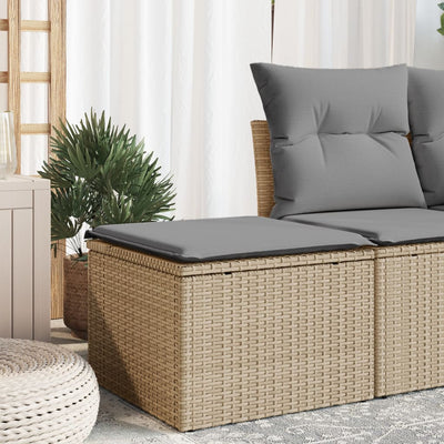 Gartenhocker mit Kissen Beige 55x55x37 cm Poly Rattan