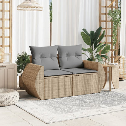 Gartensofa mit Kissen 2-Sitzer Beige Poly Rattan