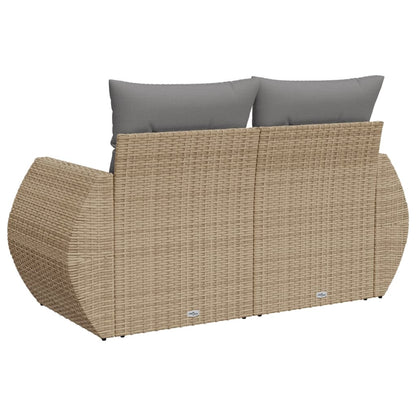 Gartensofa mit Kissen 2-Sitzer Beige Poly Rattan