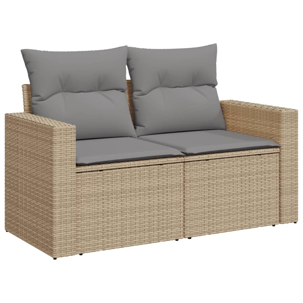 Gartensofa mit Kissen 2-Sitzer Beige Poly Rattan