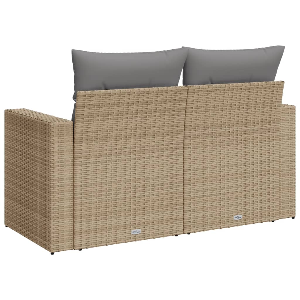 Gartensofa mit Kissen 2-Sitzer Beige Poly Rattan