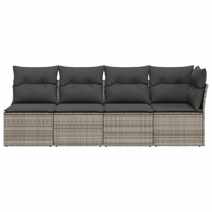 Gartensofa mit Kissen 4-Sitzer Grau Poly Rattan