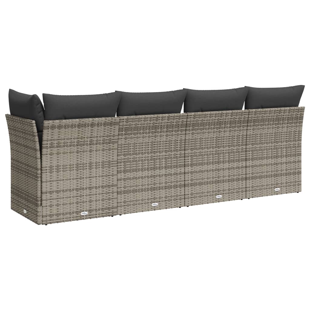 Gartensofa mit Kissen 4-Sitzer Grau Poly Rattan