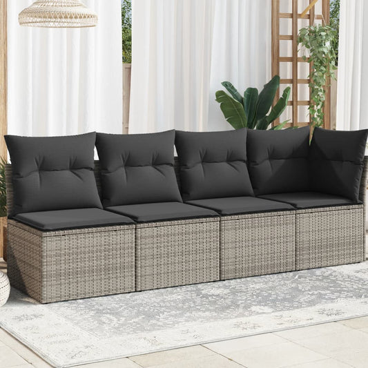 Gartensofa mit Kissen 4-Sitzer Grau Poly Rattan