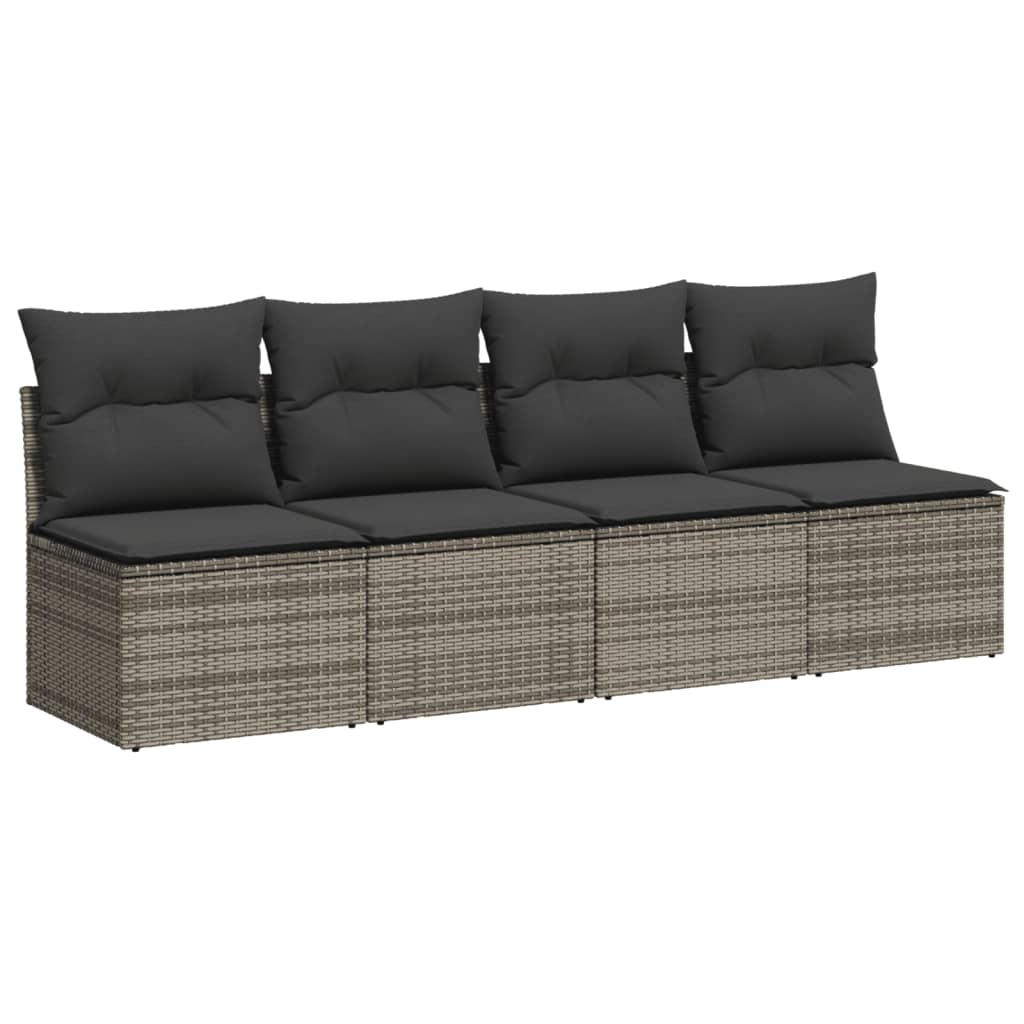 Gartensofa mit Kissen 4-Sitzer Grau Poly Rattan