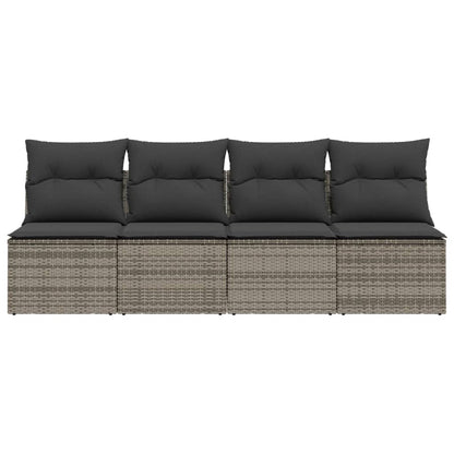 Gartensofa mit Kissen 4-Sitzer Grau Poly Rattan