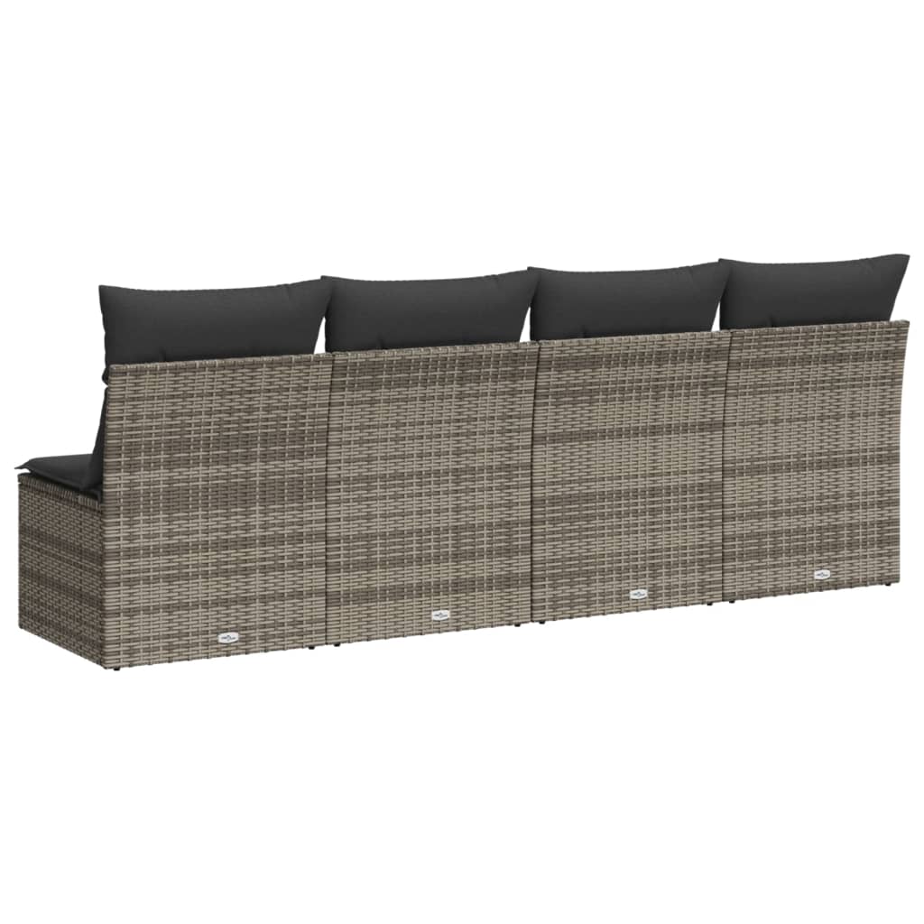 Gartensofa mit Kissen 4-Sitzer Grau Poly Rattan