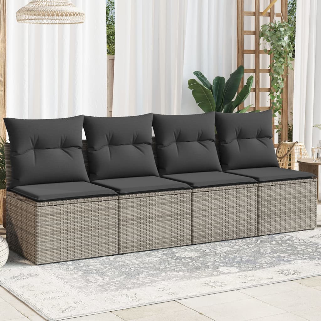 Gartensofa mit Kissen 4-Sitzer Grau Poly Rattan