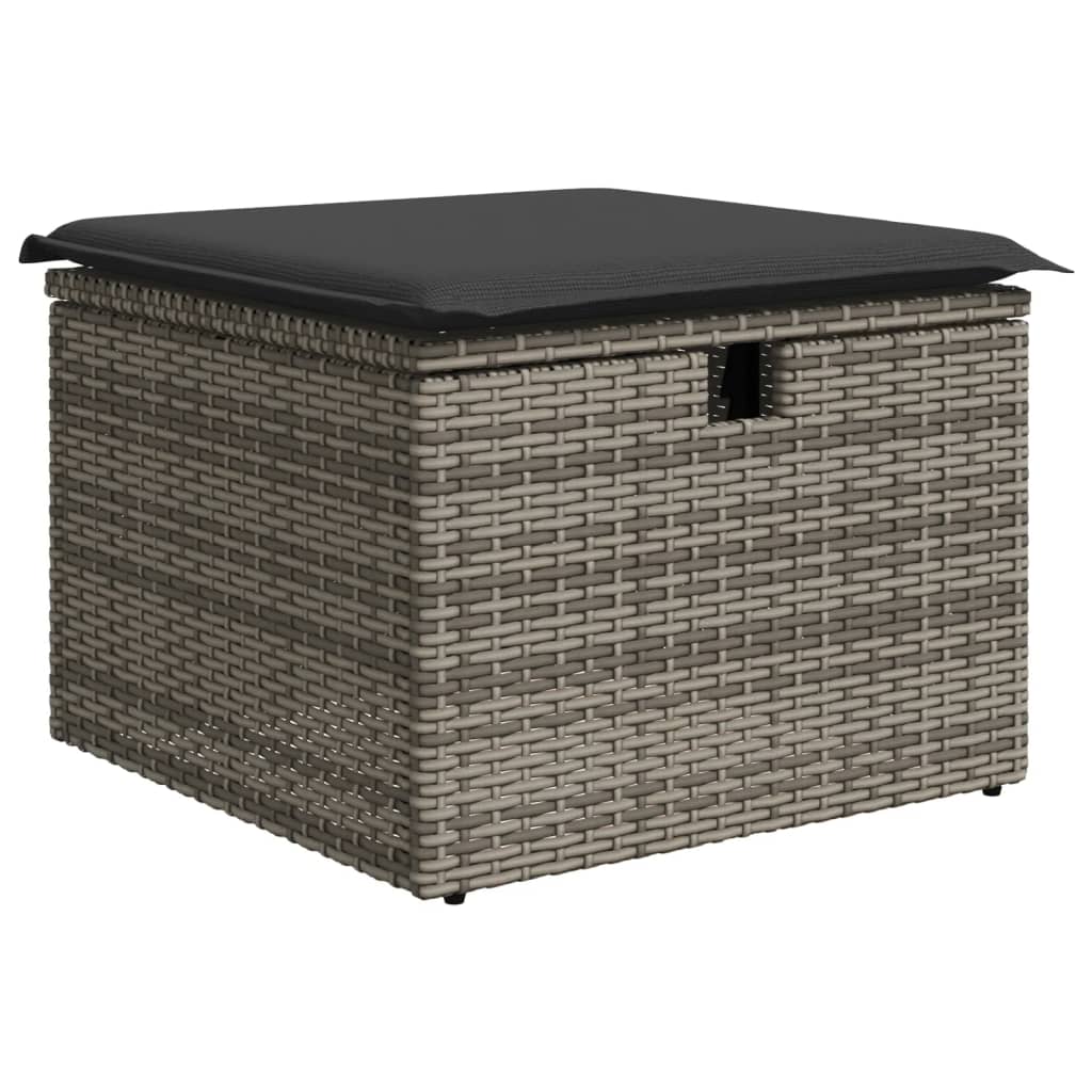 Gartenhocker mit Kissen Grau 55x55x37 cm Poly Rattan