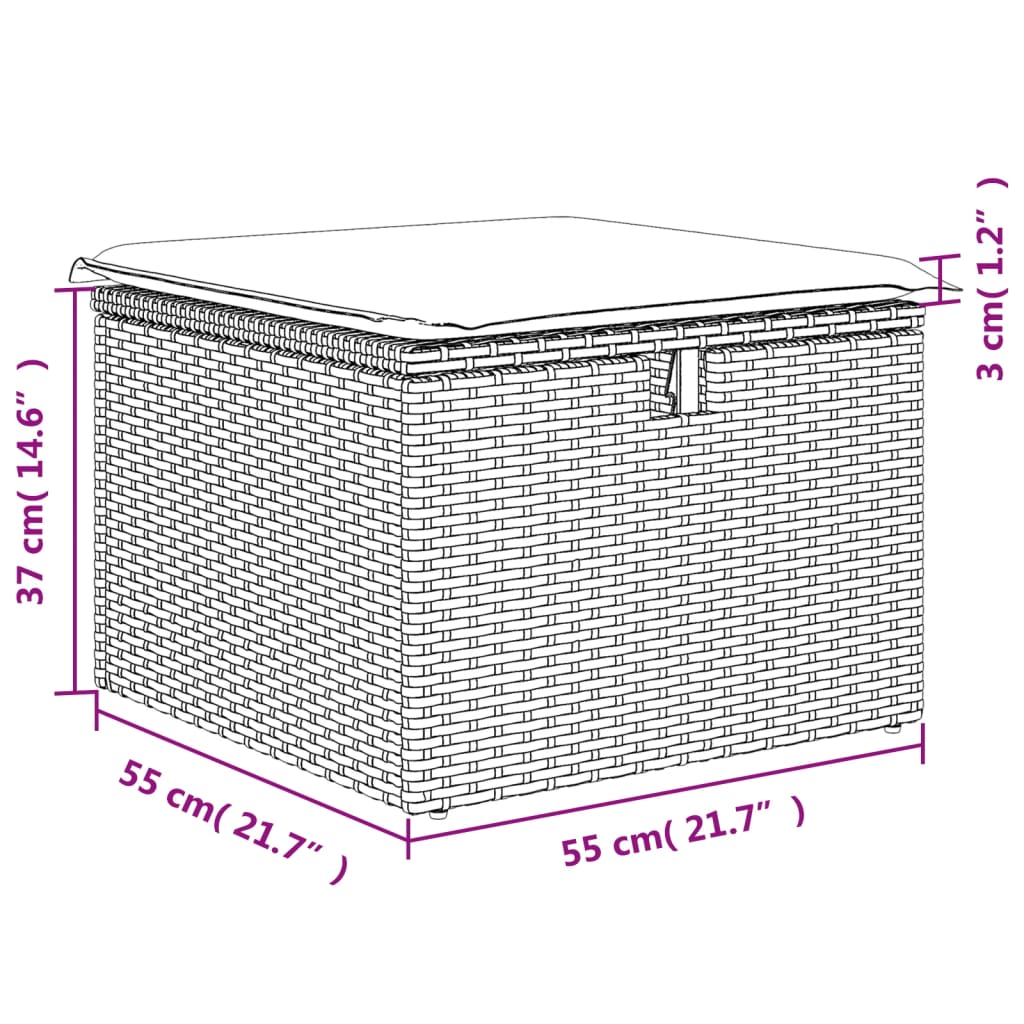 Gartenhocker mit Kissen Grau 55x55x37 cm Poly Rattan