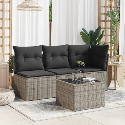 Gartentisch mit Glasplatte Grau 55x55x37 cm Poly Rattan