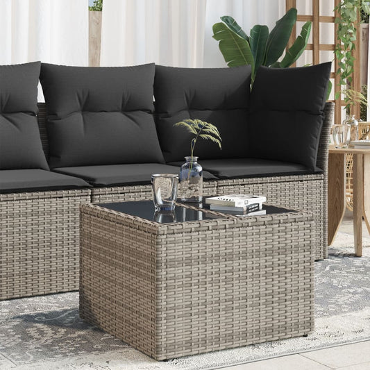 Gartentisch mit Glasplatte Grau 55x55x37 cm Poly Rattan