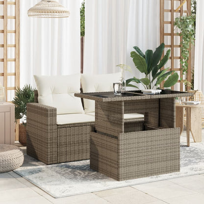 Gartentisch mit Glasplatte Grau 100x55x73 cm Poly Rattan