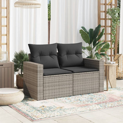 Gartensofa 2-Sitzer mit Kissen Grau Poly Rattan